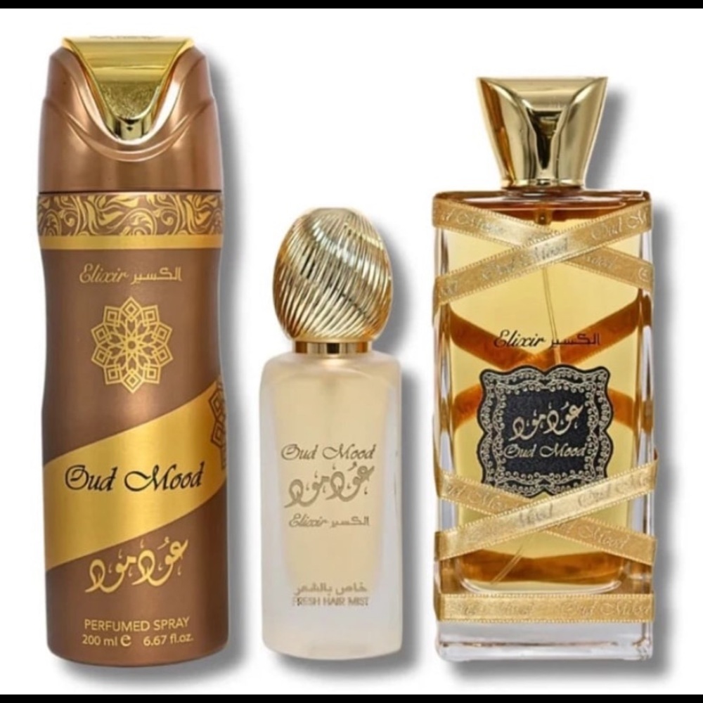 Lattafa Oud Mood 3 PC Gift Set EDP Perfume + Hair Mist + Body Spray NEW Unisex - Picture 2 of 3